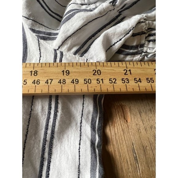 Drew Anthropologie women's white flutter sleeve top w/ blue stripes sz L pockets - Picture 7 of 8